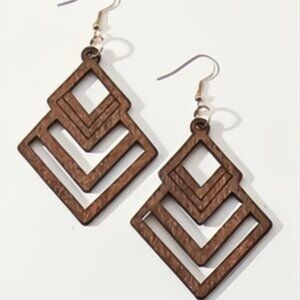 NEW Retro Carved Wood Wooden Geometric Earrings